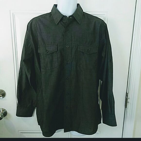 (3/$20) Beverly Hills Polo Club black button front shirt - Picture 1 of 8